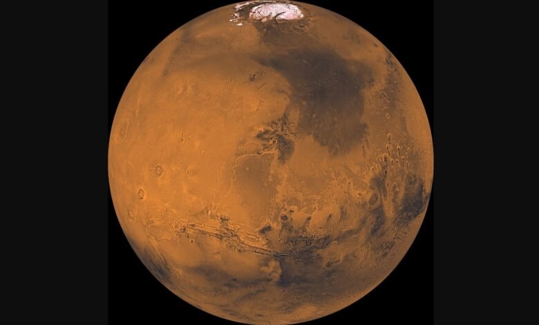 Photo: The planet Mars is shown in this image of the Viking Orbit I Voyage in 1998.