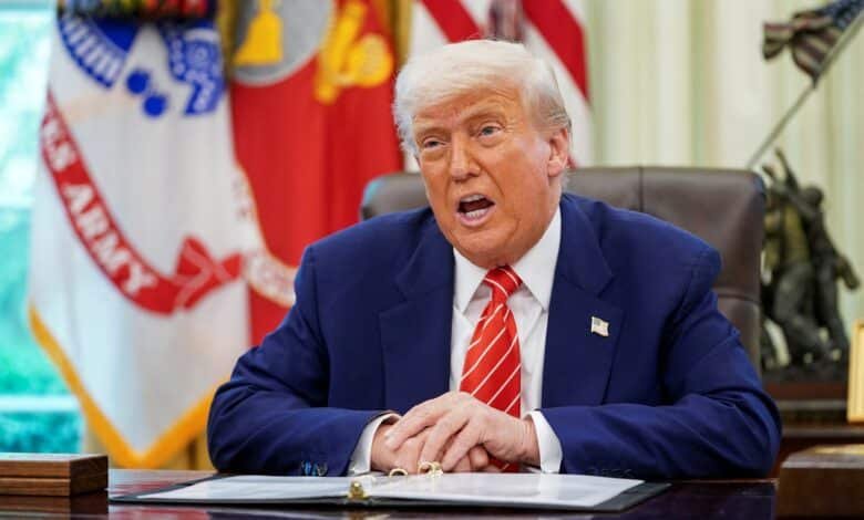 Photo: President Donald Trump holds during a press conference at the Oval Oval Office of the White House in Washington on May 30, 2025.